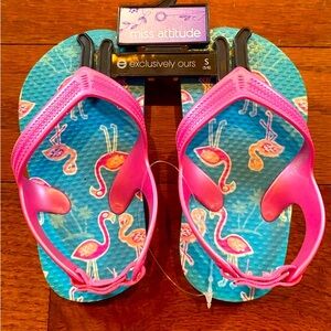 Toddler Flamingo Flip Flops - Pink and Blue Size 5/6